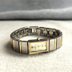 Anne Klein Diamond Ladies Tank Style Watch Silver and Gold Tone